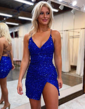 Load image into Gallery viewer, Corset Back Sequin Short Homecoming Dress With Split
