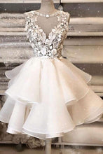 Load image into Gallery viewer, Elegant A-line Illusion Neckline Ruffle Homecoming Dress With Applique