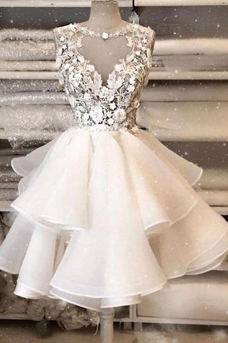Elegant A-line Illusion Neckline Ruffle Homecoming Dress With Applique