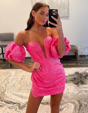 Load image into Gallery viewer, Fuchsia Bodycon Sequin Homecoming Dress With Detachable Sleeves
