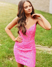 Load image into Gallery viewer, Fuchsia Spaghetti Straps Short Bodycon Homecoming Dress

