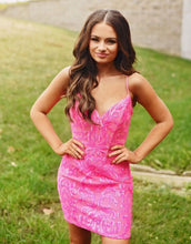 Load image into Gallery viewer, Fuchsia Spaghetti Straps Short Bodycon Homecoming Dress
