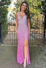 Load image into Gallery viewer, Glitter Sequin V-Neck Long Corset Prom Party Dress With Split
