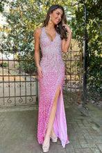 Load image into Gallery viewer, Glitter Sequin V-Neck Long Corset Prom Party Dress With Split
