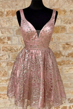 Load image into Gallery viewer, Gorgeous A-line V-neck Glitter Homecoming Dress