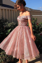 Load image into Gallery viewer, Gorgeous A Line Off The Shoulder Glitter Homecoming Dress
