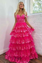 Load image into Gallery viewer, Gorgeous Gold A-Line Off The Shoulder Lace Up Long Prom Dress with Sequin

