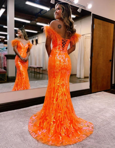 Gorgeous Mermaid Feather Off The Shoulder Prom Dress