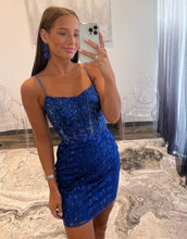 Load image into Gallery viewer, Gorgeous Royal Blue Corset Back Tight Glitter Homecoming Dress
