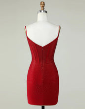 Load image into Gallery viewer, Light Blue Bodycon Spaghetti Straps Short Glitter Homecoming Dress
