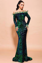 Load image into Gallery viewer, Mermaid Sweep Train Of The Shoulder Prom Dress With Sequins
