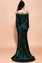 Load image into Gallery viewer, Mermaid Sweep Train Of The Shoulder Prom Dress With Sequins
