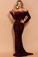 Load image into Gallery viewer, Mermaid Sweep Train Of The Shoulder Prom Dress With Sequins
