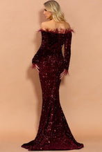 Load image into Gallery viewer, Mermaid Sweep Train Of The Shoulder Prom Dress With Sequins