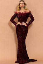Load image into Gallery viewer, Mermaid Sweep Train Of The Shoulder Prom Dress With Sequins
