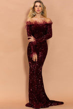 Load image into Gallery viewer, Mermaid Sweep Train Of The Shoulder Prom Dress With Sequins
