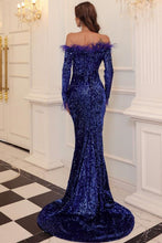Load image into Gallery viewer, Mermaid Sweep Train Of The Shoulder Prom Dress With Sequins