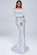 Load image into Gallery viewer, Mermaid Sweep Train Of The Shoulder Prom Dress With Sequins
