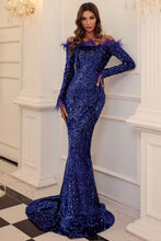 Load image into Gallery viewer, Mermaid Sweep Train Of The Shoulder Prom Dress With Sequins
