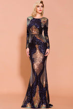 Load image into Gallery viewer, Mermaid Long Sleeves Prom Dress With Sequin Applique