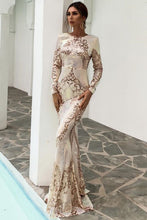 Load image into Gallery viewer, Mermaid Long Sleeves Prom Dress With Sequin Applique
