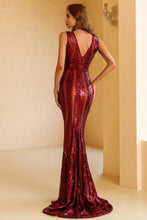 Load image into Gallery viewer, Sexy Mermaid Sweap Train Deep V Neck Prom Dress