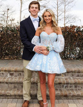 Load image into Gallery viewer, Light Blue A-Line Sweetheart Homecoming Dress With Detachable Sleeves
