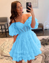 Load image into Gallery viewer, Sweet A-Line Off The Shoulder Short Tulle Homecoming Dress
