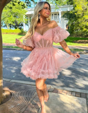 Load image into Gallery viewer, Sweet A-Line Off The Shoulder Short Tulle Homecoming Dress
