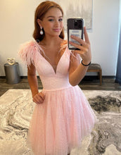 Load image into Gallery viewer, Lovely A-Line V-Neck Short Homecoming Dress With Feather
