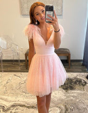Load image into Gallery viewer, Lovely A-Line V-Neck Short Homecoming Dress With Feather
