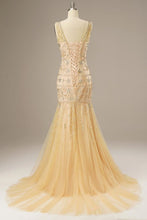 Load image into Gallery viewer, Mermaid Sweep Train Corset Back Long Dress WIth Beading