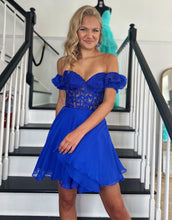 Load image into Gallery viewer, Off The Shoulder Lace And Tulle A-Line Homecoming Dress
