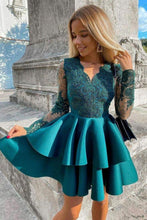 Load image into Gallery viewer, Peacock A-line Long Sleeves Homecoming Dress With Sequins