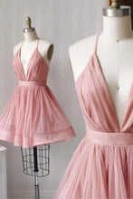 Load image into Gallery viewer, Pink A-line Deep V-neck Homecoming Dress