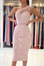 Load image into Gallery viewer, Pink One Shoulder bodycon Homecoming Dress With Belt

