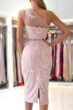 Load image into Gallery viewer, Pink One Shoulder bodycon Homecoming Dress With Belt