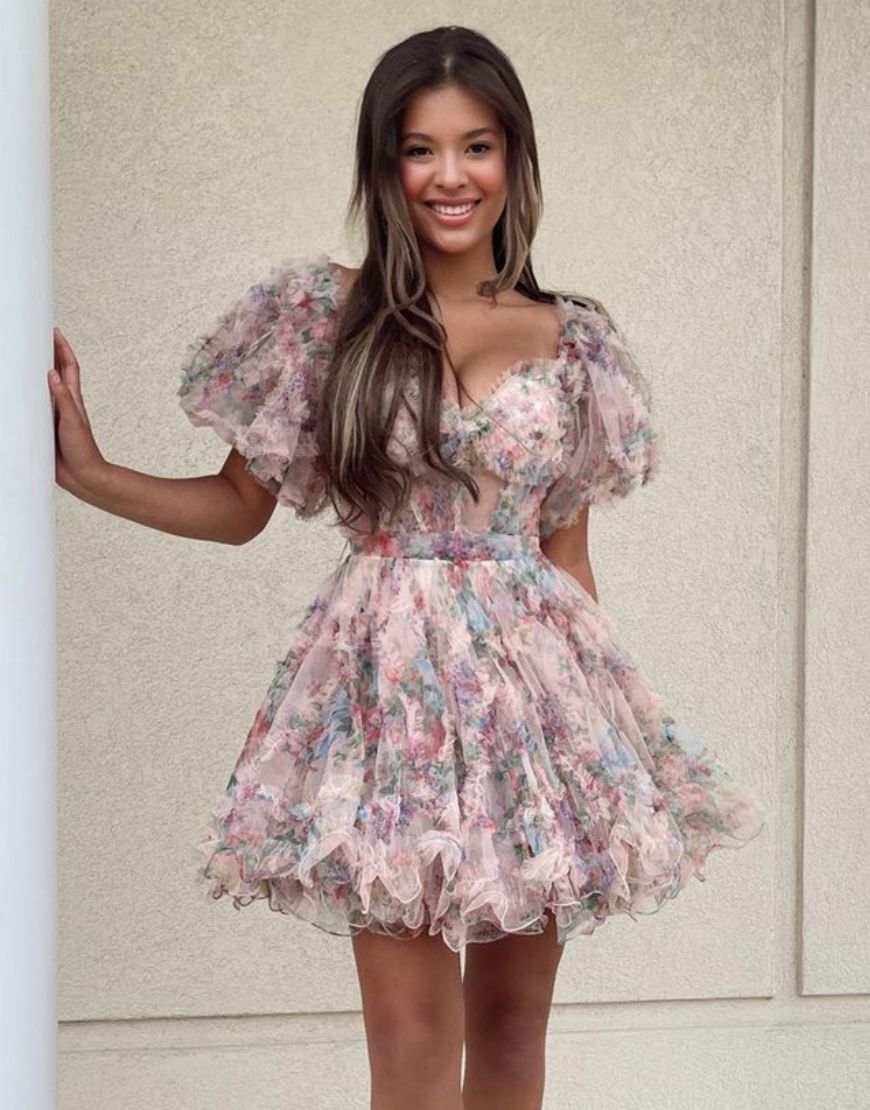 Off-the-Shoulder Pick-Ups A-Line Mini Homecoming Dress Party Dress PG147 main image 1