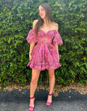 Load image into Gallery viewer, Pretty Fuchsia Puff Sleeves A-Line Short Party Dress
