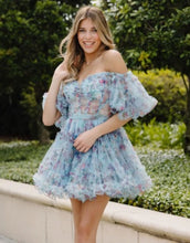Load image into Gallery viewer, Pretty Fuchsia Puff Sleeves A-Line Short Party Dress
