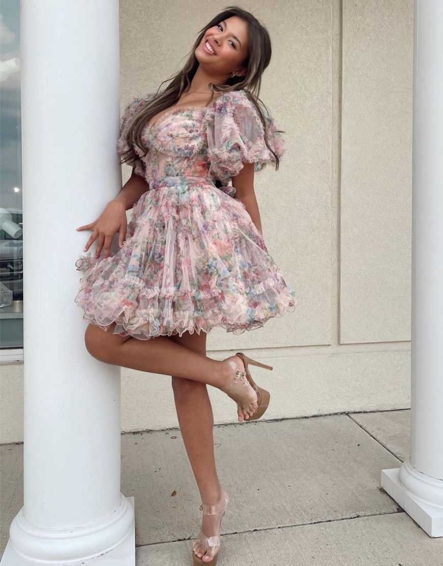 A-Line Off-the-Shoulder Short Sleeveless Grey Tulle Homecoming Dress PD139