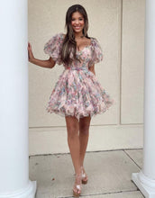 Load image into Gallery viewer, Pretty Fuchsia Puff Sleeves A-Line Short Party Dress
