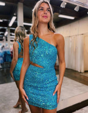 Load image into Gallery viewer, Pretty one Shoulder Beaded Homecoming Dress With Tassel
