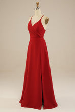 Load image into Gallery viewer, Red Floor Length Spaghetti Straps Chiffon Bridesmaid Dress