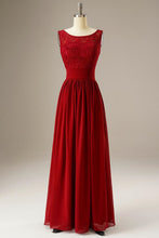 Load image into Gallery viewer, Red A Line Lace Top Chiffon Long Dress