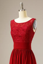 Load image into Gallery viewer, Red A Line Lace Top Chiffon Long Dress