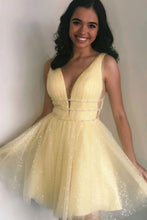 Load image into Gallery viewer, Romantic A-line Deep V Neck Homecoming Dress
