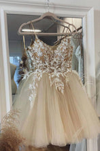 Load image into Gallery viewer, Romantic Champagne Short Homecoming Dress With Applique
