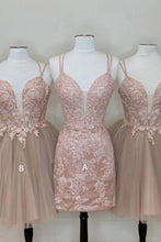 Load image into Gallery viewer, Romantic Dusty Rose Deep V Neck Homecoming Dress