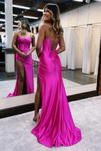 Load image into Gallery viewer, Sheath Spaghetti Straps Black Long Prom Dress with Split Front
